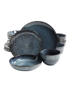 Gibson Elite Matisse 16-Piece Double Bowl Dinnerware Set, Cobalt