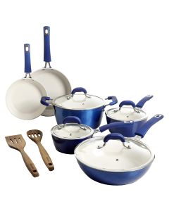 Kenmore Arlington 12 Piece Aluminum Ceramic Coated Nonstick Cookware Set in Metallic Blue