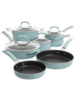 Kenmore Elite Andover 10 Piece Nonstick Aluminum Cookware Set in Glacier Blue