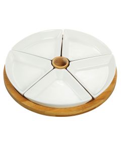 Elama Signature 7 Piece Appetizer Serving Set with 5 Serving Dishes, Center Tooth Pick Holder and Bamboo Serving Tray