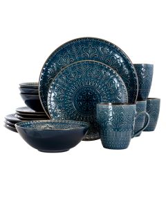 Elama  Deep Sea Mozaic 16 Piece Luxurious Stoneware Dinnerware with Complete Setting for 4