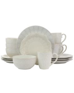 Elama White Lace 16 Piece Luxurious Stoneware Dinnerware with Complete Setting for 4