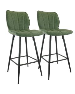 Elama 2 Piece Faux Leather Bar Chair in Green with Metal Legs