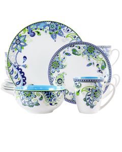 Elama Blue Fiesta 16 Piece Round Porcelain Dinnerware Set