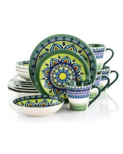 Elama Zen Green Mozaik 16 Piece Luxurious Stoneware Dinnerware with Complete Setting for 4, 16pc
