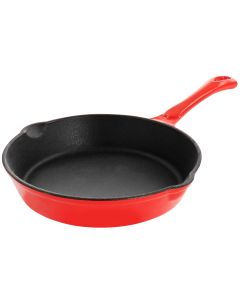 MegaChef Enameled Round 8 Inch PreSeasoned Cast Iron Frying Pan in Red